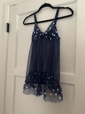 Y2K Navy Polka Dot Mesh Babydoll Chemise - Victoria Secret